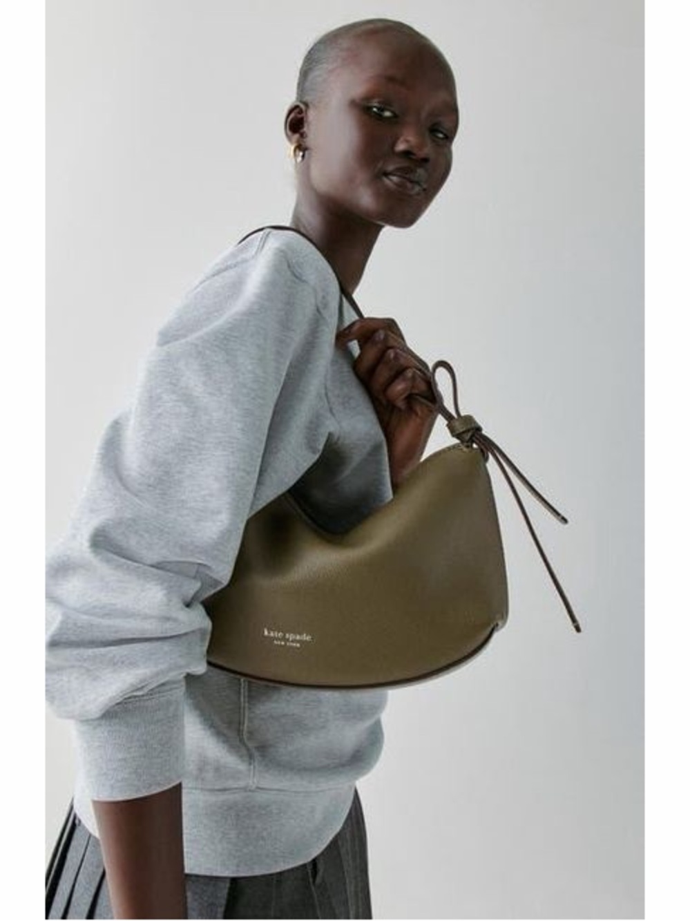 kate spade Loop Large Olive Green Pebble Leather Shoulder Bag